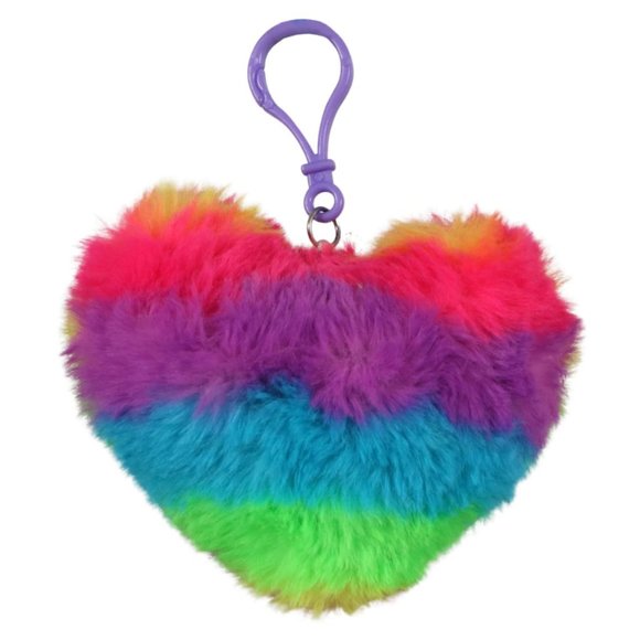 Accessories - *3/$15* Rainbow Furry Pom Pom Heart Clip